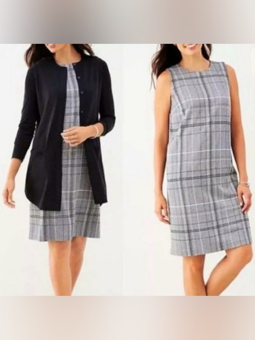 J. Jill Ponte Gray Plaid Knit Sleeveless Shift Dress